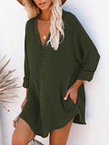 Women's Long Sleeve V Neck Button Down Shirt Summer Tunic Dresses
