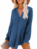 Women's Long Sleeve V Neck Button Down Shirt Summer Tunic Dresses