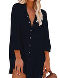 Women's Long Sleeve V Neck Button Down Shirt Summer Tunic Dresses