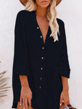 Women's Long Sleeve V Neck Button Down Shirt Summer Tunic Dresses