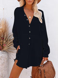 Women's Long Sleeve V Neck Button Down Shirt Summer Tunic Dresses