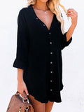 Women's Long Sleeve V Neck Button Down Shirt Summer Tunic Dresses