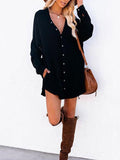 Women's Long Sleeve V Neck Button Down Shirt Summer Tunic Dresses