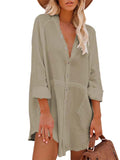 Women's Long Sleeve V Neck Button Down Shirt Summer Tunic Dresses
