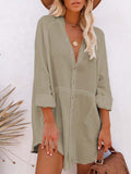 Women's Long Sleeve V Neck Button Down Shirt Summer Tunic Dresses
