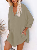 Women's Long Sleeve V Neck Button Down Shirt Summer Tunic Dresses