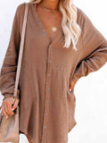 Women's Long Sleeve V Neck Button Down Shirt Summer Tunic Dresses