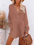Women's Long Sleeve V Neck Button Down Shirt Summer Tunic Dresses