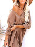 Women's Long Sleeve V Neck Button Down Shirt Summer Tunic Dresses