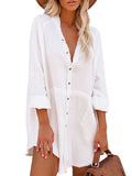 Women's Long Sleeve V Neck Button Down Shirt Summer Tunic Dresses