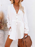 Women's Long Sleeve V Neck Button Down Shirt Summer Tunic Dresses