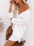 Women's Long Sleeve V Neck Button Down Shirt Summer Tunic Dresses