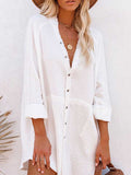 Women's Long Sleeve V Neck Button Down Shirt Summer Tunic Dresses