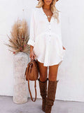 Women's Long Sleeve V Neck Button Down Shirt Summer Tunic Dresses