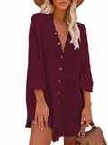 Women's Long Sleeve V Neck Button Down Shirt Summer Tunic Dresses