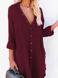 Women's Long Sleeve V Neck Button Down Shirt Summer Tunic Dresses