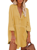 Women's Long Sleeve V Neck Button Down Shirt Summer Tunic Dresses