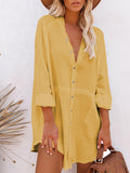 Women's Long Sleeve V Neck Button Down Shirt Summer Tunic Dresses