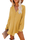 Women's Long Sleeve V Neck Button Down Shirt Summer Tunic Dresses