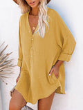 Women's Long Sleeve V Neck Button Down Shirt Summer Tunic Dresses