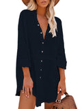Women's Long Sleeve V Neck Button Down Shirt Summer Tunic Dresses