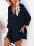 Women's Long Sleeve V Neck Button Down Shirt Summer Tunic Dresses