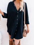 Women's Long Sleeve V Neck Button Down Shirt Summer Tunic Dresses