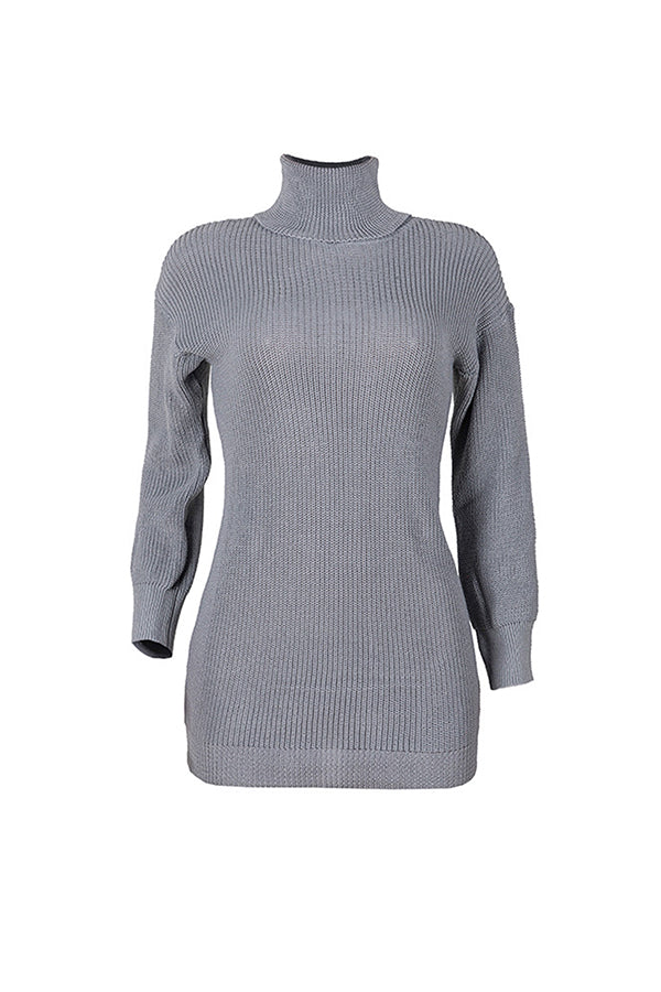 Womens Turn-Down Neck Grey Sweater Dress