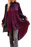 Mock Neck Ruffle Sleeve High Low Tunic Top