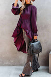 Mock Neck Ruffle Sleeve High Low Tunic Top