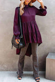 Mock Neck Ruffle Sleeve High Low Tunic Top