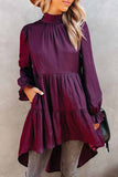 Mock Neck Ruffle Sleeve High Low Tunic Top