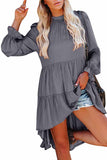 Women's Solid Lantern Sleeve High Low Shirt Dress