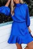 Women's Solid Mock Neck Long Sleeve Dress