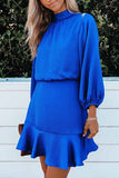 Women's Solid Mock Neck Long Sleeve Dress