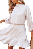 Womens Tie Back Lantern Sleeve Ruffle Dress