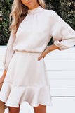 Womens Tie Back Lantern Sleeve Ruffle Dress