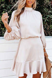 Womens Tie Back Lantern Sleeve Ruffle Dress