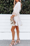 Womens Tie Back Lantern Sleeve Ruffle Dress