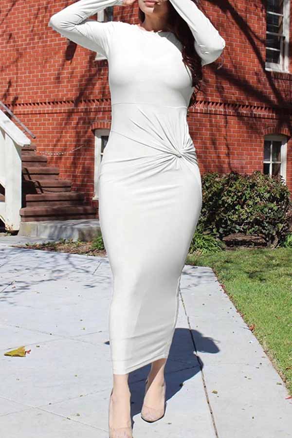 Womens Solid Twist Side Maxi Bodycon Dress