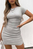 Solid Crew Neck Ruched Bodycon Mini Dress