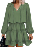 Women Casual Spring Summer Dresses Long Sleeve Ruffle Flowy Swing Dress