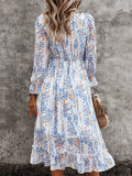 Womens Long Sleeve V Neck Ruffle Floral Midi Dress Sun Dresses
