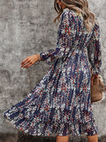 Womens Long Sleeve V Neck Ruffle Floral Midi Dress Sun Dresses
