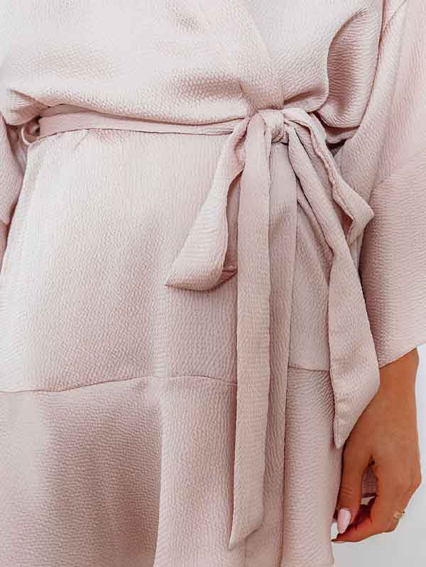 Women's Robe V Neck Wrap Swing A Line Dresses Bell Sleeve Mini Dress