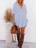 Women V Neck Long Sleeve Button Down Blouse Oversized Tunic Dress