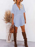 Women V Neck Long Sleeve Button Down Blouse Oversized Tunic Dress