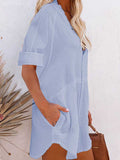Women V Neck Long Sleeve Button Down Blouse Oversized Tunic Dress