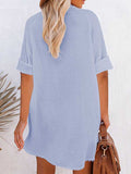 Women V Neck Long Sleeve Button Down Blouse Oversized Tunic Dress
