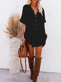 Women V Neck Long Sleeve Button Down Blouse Oversized Tunic Dress